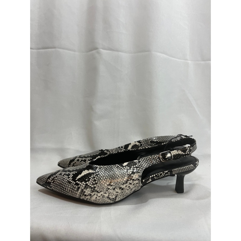 A New Day Womens Snakeskin Print Pointed Toe Slingback Kitten Heels Size 8 Black